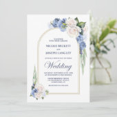 Invitation Élégant Mariage d'arc floral bleu blanc rose (Debout devant)