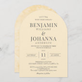 Invitation Élégant Mariage d'arc jaune beurre (Devant / Derrière)