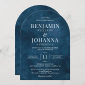 Invitation Élégant Mariage d'arche bleu floral (Devant / Derrière)