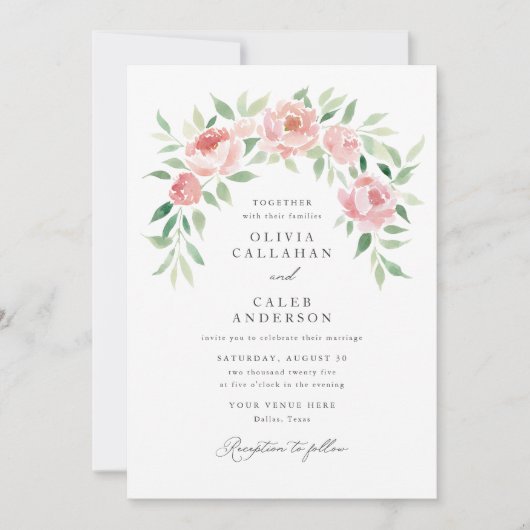 Invitation Élégant Mariage d'arche rose-rose-rose (Devant)