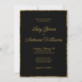 Invitation Elégant Mariage d'arête Noir Luxe Or Simple (Devant)