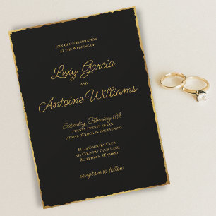 Invitation Elégant Mariage d'arête Noir Luxe Or Simple