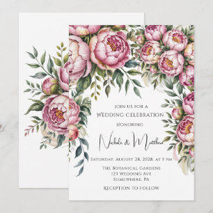 Invitation Élégant Mariage d'arrangement floral Peony
