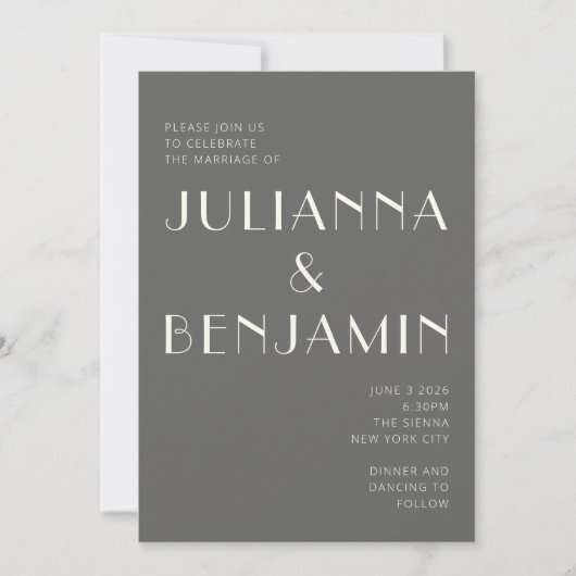 Invitation Élégant Mariage d'art rétro en ligne noire et blan (Devant)