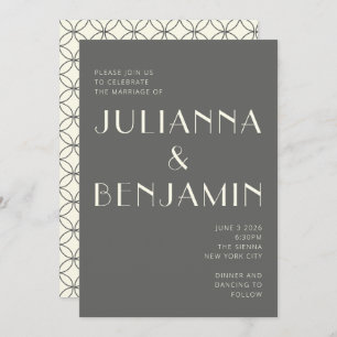 Invitation Élégant Mariage d'art rétro en ligne noire et blan