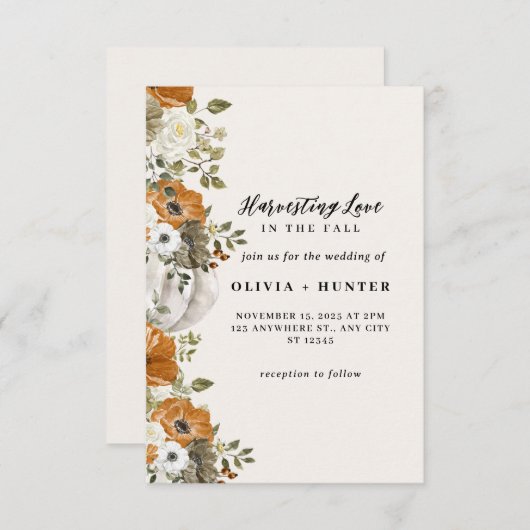 Invitation Élégant Mariage d'automne (Devant / Derrière)