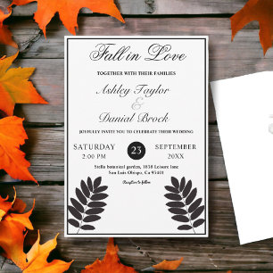 Invitation Élégant Mariage de automne Boho Rustique Noir Et B