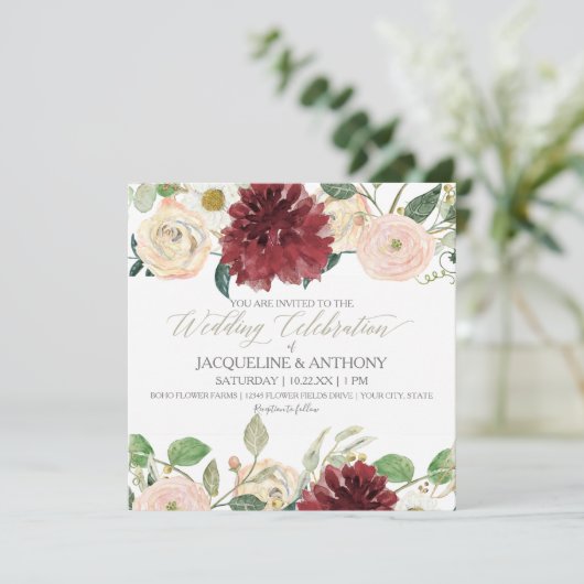 Invitation Élégant Mariage de automne Chrysanthemum Marsala R (Debout devant)