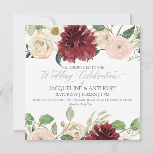 Invitation Élégant Mariage de automne Chrysanthemum Marsala R (Devant)