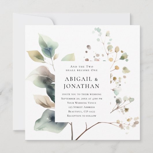 Invitation Élégant Mariage de automne Deux Deviennent Un Chré (Devant)