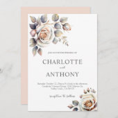 Invitation Élégant Mariage de automne floral d'ivoire de pêch (Devant / Derrière)