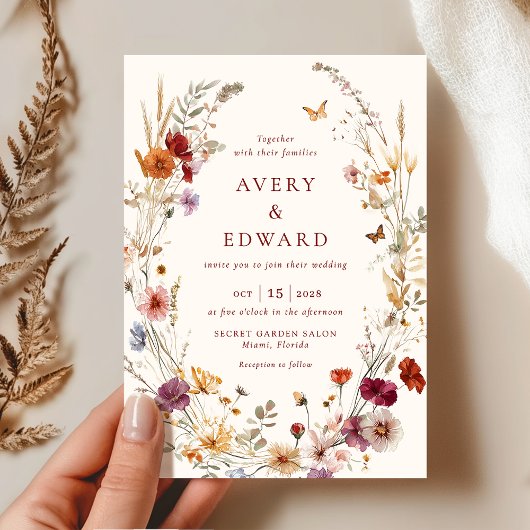 Invitation Elégant Mariage de automne Floral Rustic Boho