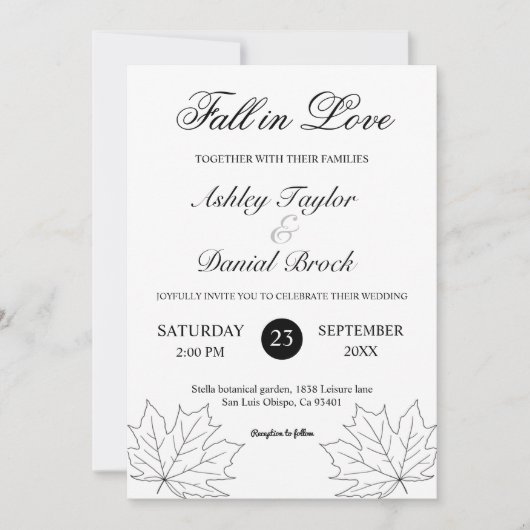 Invitation Élégant Mariage de automne rustique d'érable noir (Devant)