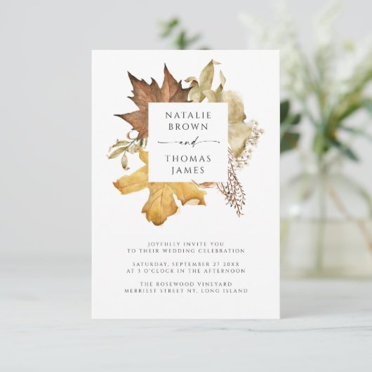 Invitation Élégant Mariage de automne rustique tout en un cod (Debout devant)