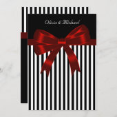 Invitation Élégant Mariage de bande noire et rouge (Devant / Derrière)