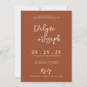 Invitation Élégant Mariage de Boho Orange Brûlé (Devant)