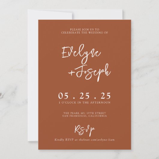 Invitation Élégant Mariage de Boho Orange Brûlé (Devant)