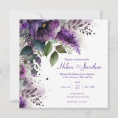 Invitation Elégant Mariage de Boho violet Floral (Devant)