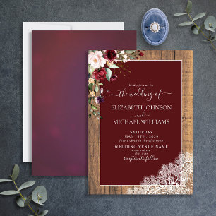 Invitation Élégant Mariage de bois botanique brun de Bourgogn