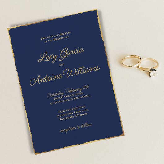 Invitation Elégant Mariage de bord bleu bleu marine