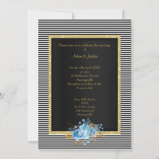 INVITATION ÉLÉGANT MARIAGE DE BOUQUET BLANC BLEU STRIPE (Devant)