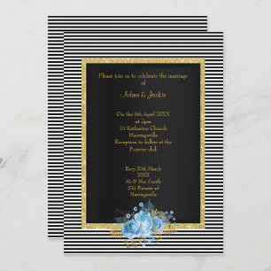 INVITATION ÉLÉGANT MARIAGE DE BOUQUET BLANC BLEU STRIPE