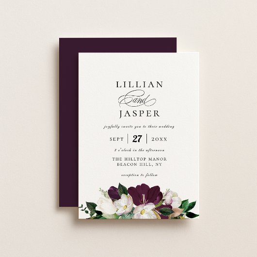 Invitation Élégant Mariage de bouquet floral d'ivoire violet