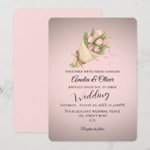 Invitation Élégant Mariage de Bouquet Tulipes Roses