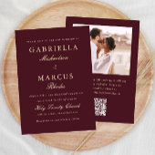 Invitation Elégant Mariage de Bourgogne QR Rsvp Photo