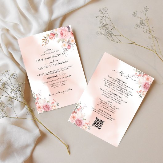 Invitation Élégant Mariage de budget floral rose Mist