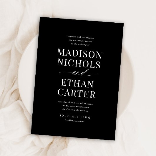 Invitation Élégant Mariage de budget noir à script simple