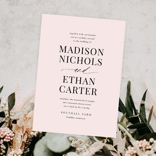 Invitation Élégant Mariage de budget rose pâle de script simp