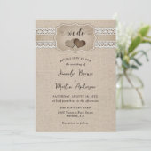 Invitation Élégant Mariage de Burlap et dentelle rustique (Debout devant)