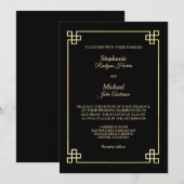 Invitation Élégant Mariage de cadre Black Gold (Devant / Derrière)