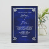 Invitation Elégant Mariage de cadre bleu argent (Debout devant)