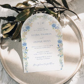 Invitation Elégant Mariage de cadre d'arc Floral Bleu