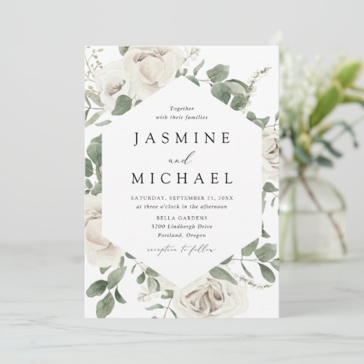 Invitation Élégant Mariage de cadre de fleurs blanches (Debout devant)