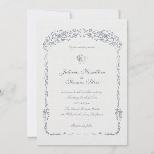 Invitation Élégant Mariage de cadre décoré baroque (Devant)