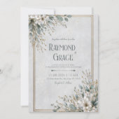 Invitation Élégant Mariage de cadre en fleurs blanches et or (Devant)