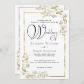 Invitation Elégant Mariage de cadre fleuri Or Budget Luxe (Devant / Derrière)