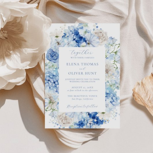 Invitation Élégant Mariage de cadre Floral Bleu