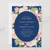 Invitation Elégant Mariage de cadre floral bleu bleu marine (Devant)