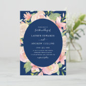 Invitation Elégant Mariage de cadre floral bleu bleu marine (Debout devant)