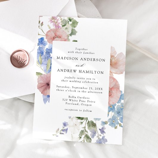 Invitation Elégant Mariage de cadre floral de couleur d'aquar