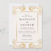 Invitation Élégant Mariage de cadre Floral Or (Devant)