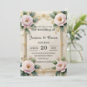Invitation Élégant Mariage de cadre Floral Or (Debout devant)