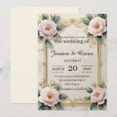 Invitation Élégant Mariage de cadre Floral Or (Devant / Derrière)