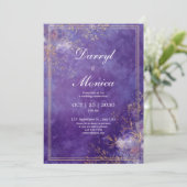 Invitation Élégant Mariage de cadre floral violet et or (Debout devant)