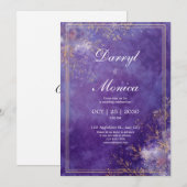Invitation Élégant Mariage de cadre floral violet et or (Devant / Derrière)