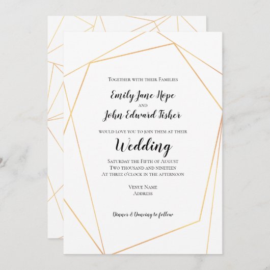 Invitation Elégant Mariage de cadre géométrique or simple (Devant / Derrière)